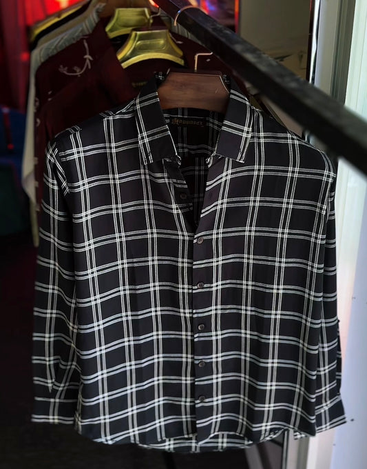 Basic Brushed Twill Check Shirt - Black & White