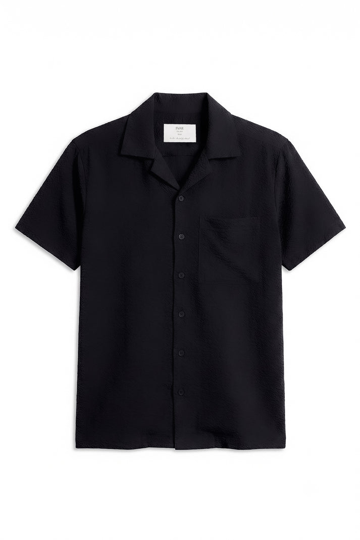 Dobby Black Cuban Collar Shirt