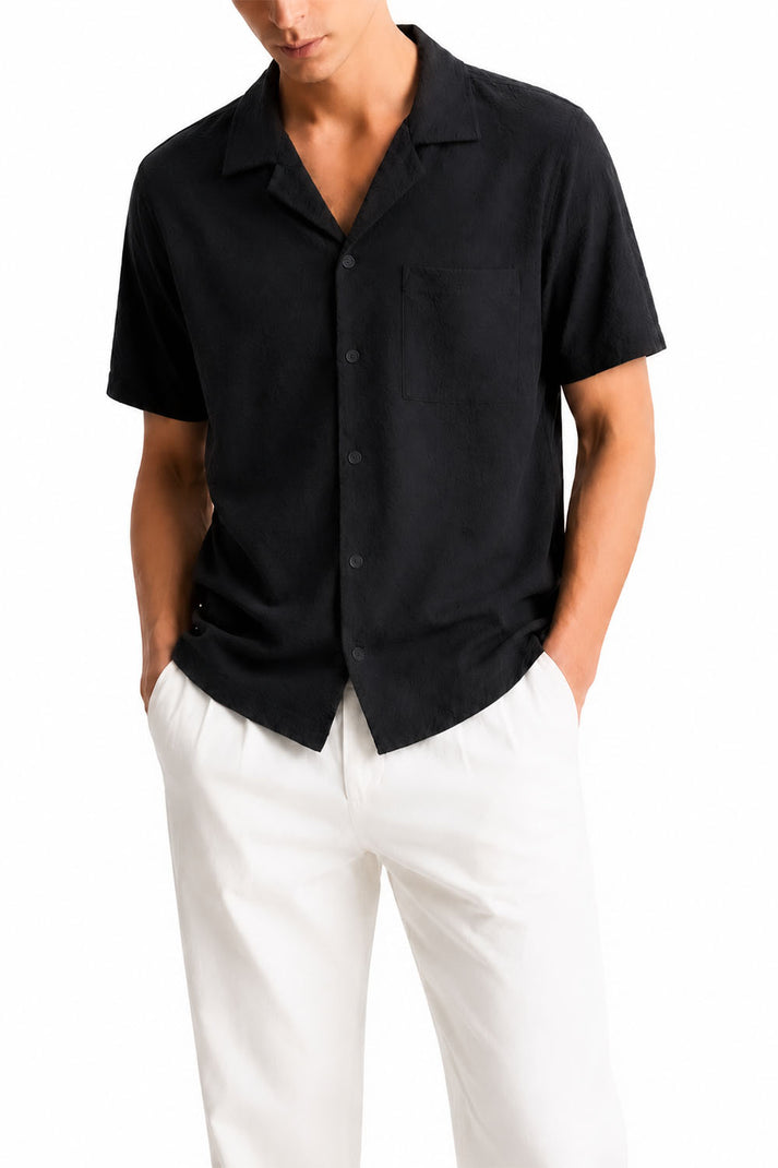 Dobby Black Cuban Collar Shirt