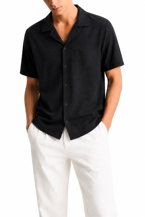 Dobby Black Cuban Collar Shirt