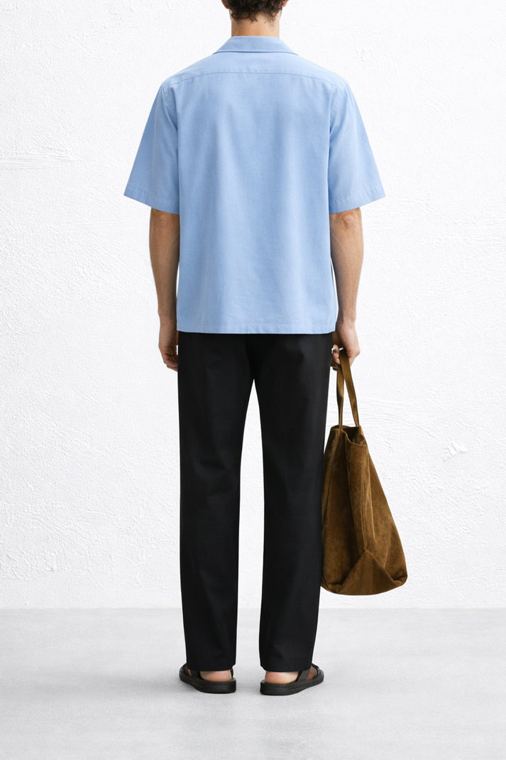 Sky Blue Jacquard Cuban Collar Shirt
