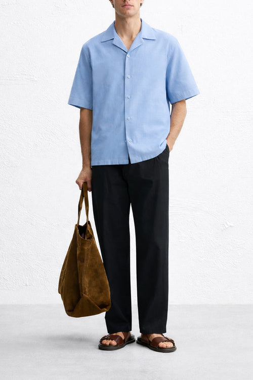 Sky Blue Jacquard Cuban Collar Shirt